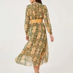 Το φθηνότερο 🔥 Noobass Εμπριμέ φόρεμα με ζώνη - Κάμελ 👍 -Φορέματα Εκπτώσεις forema makru me entono sxedio 101918 7knk