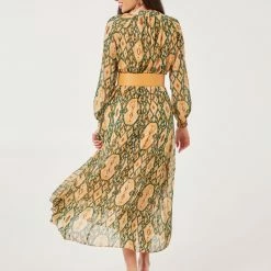 Το φθηνότερο 🔥 Noobass Εμπριμέ φόρεμα με ζώνη - Κάμελ 👍 -Φορέματα Εκπτώσεις forema makru me entono sxedio 101918 z3s6