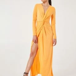 Προώθηση 🛒 The Fashion Project Φόρεμα μακρύ με κόμπο - Πορτοκαλί ❤️ -Φορέματα Εκπτώσεις forema makru me kompo 101826 o23w