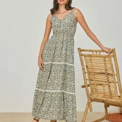 Καλύτερη πώληση 👏 The Fashion Project Φλοράλ φόρεμα με κουμπιά στο μπούστο - Μουσταρδί 👏