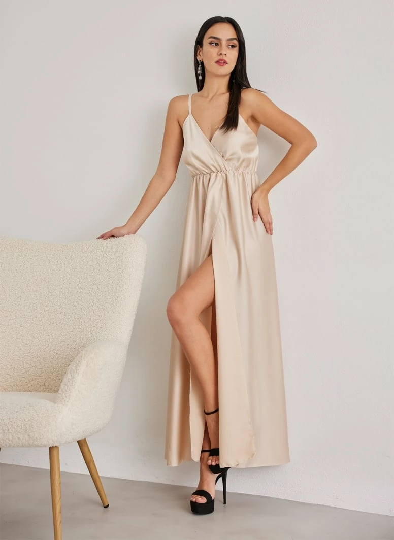 Προώθηση ❤️ The Fashion Project Φόρεμα μάξι σατέν με άνοιγμα - Άμμου ⌛ 1 Προώθηση ❤️ The Fashion Project Φόρεμα μάξι σατέν με άνοιγμα - Άμμου ⌛