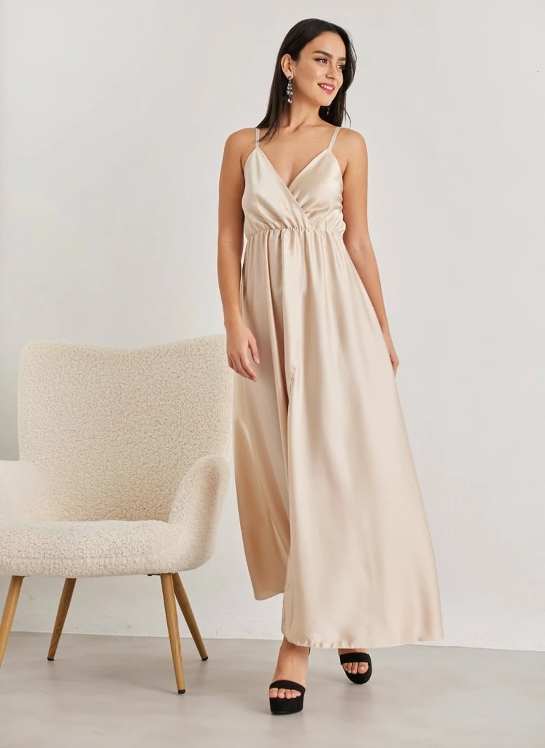 Προώθηση ❤️ The Fashion Project Φόρεμα μάξι σατέν με άνοιγμα - Άμμου ⌛ 2 Προώθηση ❤️ The Fashion Project Φόρεμα μάξι σατέν με άνοιγμα - Άμμου ⌛ - Image 2