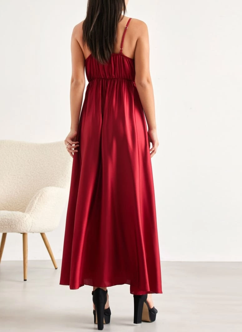 Εξοδος 🌟 The Fashion Project Φόρεμα μάξι σατέν με άνοιγμα - Μπορντό 🧨 3 Εξοδος 🌟 The Fashion Project Φόρεμα μάξι σατέν με άνοιγμα - Μπορντό 🧨 - Image 3