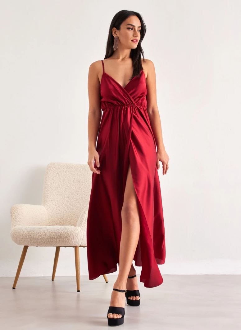 Εξοδος 🌟 The Fashion Project Φόρεμα μάξι σατέν με άνοιγμα - Μπορντό 🧨 4 Εξοδος 🌟 The Fashion Project Φόρεμα μάξι σατέν με άνοιγμα - Μπορντό 🧨 - Image 4