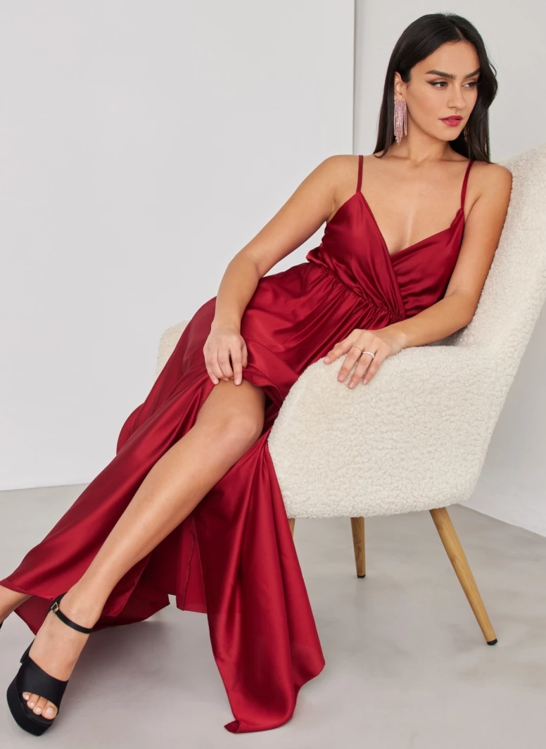 Εξοδος 🌟 The Fashion Project Φόρεμα μάξι σατέν με άνοιγμα - Μπορντό 🧨 1 Εξοδος 🌟 The Fashion Project Φόρεμα μάξι σατέν με άνοιγμα - Μπορντό 🧨