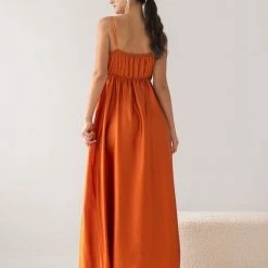 Φτηνός 💯 The Fashion Project Φόρεμα μάξι σατέν με άνοιγμα - Κεραμιδί 🌟 -Φορέματα Εκπτώσεις forema maksi saten me anoigma 107046 ieu6