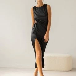 Κουπόνι 💯 The Fashion Project Φόρεμα μάξι σατέν με άνοιγμα - Μαύρο 👏 -Φορέματα Εκπτώσεις forema maksi saten me anoigma 107686 pnvf