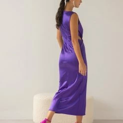 Ολοκαίνουργιο 💯 The Fashion Project Φόρεμα μάξι σατέν με άνοιγμα - Μωβ 🎉 -Φορέματα Εκπτώσεις forema maksi saten me anoigma 107687 ek4m