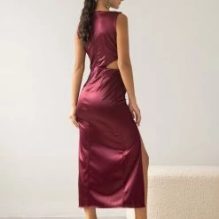 Το φθηνότερο 👍 The Fashion Project Φόρεμα μάξι σατέν με άνοιγμα - Μπορντό 🎉 -Φορέματα Εκπτώσεις forema maksi saten me anoigma 107688 92v4