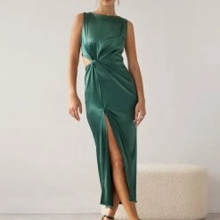 Συμφωνίες 🧨 The Fashion Project Φόρεμα μάξι σατέν με άνοιγμα - Κυπαρισσί 👍 -Φορέματα Εκπτώσεις forema maksi saten me anoigma 107689 7c5c