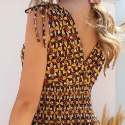 ΧΟΝΔΡΙΚΟ ΕΜΠΟΡΙΟ 🤩 The Fashion Project Εμπριμέ φόρεμα με σούρες - Μουσταρδί 😀 -Φορέματα Εκπτώσεις forema maxi emprime 103036 0mu7