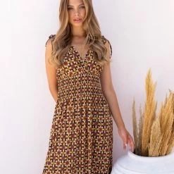 ΧΟΝΔΡΙΚΟ ΕΜΠΟΡΙΟ 🤩 The Fashion Project Εμπριμέ φόρεμα με σούρες - Μουσταρδί 😀