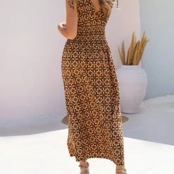 ΧΟΝΔΡΙΚΟ ΕΜΠΟΡΙΟ 🤩 The Fashion Project Εμπριμέ φόρεμα με σούρες - Μουσταρδί 😀 -Φορέματα Εκπτώσεις forema maxi emprime 103036 ghjn