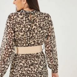 Εξοδος ❤️ Noobass Εμπριμέ φόρεμα με διχρωμία - Μαύρο/Μπεζ 😉 -Φορέματα Εκπτώσεις forema maxi me dixrwmia 101923 5xpr