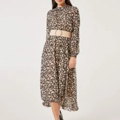 Εξοδος ❤️ Noobass Εμπριμέ φόρεμα με διχρωμία - Μαύρο/Μπεζ 😉 -Φορέματα Εκπτώσεις forema maxi me dixrwmia 101923 l885