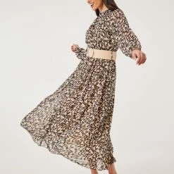 Εξοδος ❤️ Noobass Εμπριμέ φόρεμα με διχρωμία - Μαύρο/Μπεζ 😉 -Φορέματα Εκπτώσεις forema maxi me dixrwmia 101923 sj35