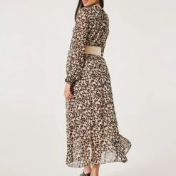 Εξοδος ❤️ Noobass Εμπριμέ φόρεμα με διχρωμία - Μαύρο/Μπεζ 😉 -Φορέματα Εκπτώσεις forema maxi me dixrwmia 101923 tov1