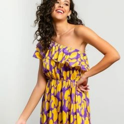 Κουπόνι 🌟 The Fashion Project Εμπριμέ φόρεμα με βολάν στον ώμο - Κίτρινο 🎁