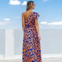 Το φθηνότερο ⌛ The Fashion Project Εμπριμέ φόρεμα με βολάν στον ώμο - Μπλε 🔥 -Φορέματα Εκπτώσεις forema maxi me entono print 105412 agn8