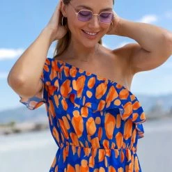 Το φθηνότερο ⌛ The Fashion Project Εμπριμέ φόρεμα με βολάν στον ώμο - Μπλε 🔥 -Φορέματα Εκπτώσεις forema maxi me entono print 105412 pyyk