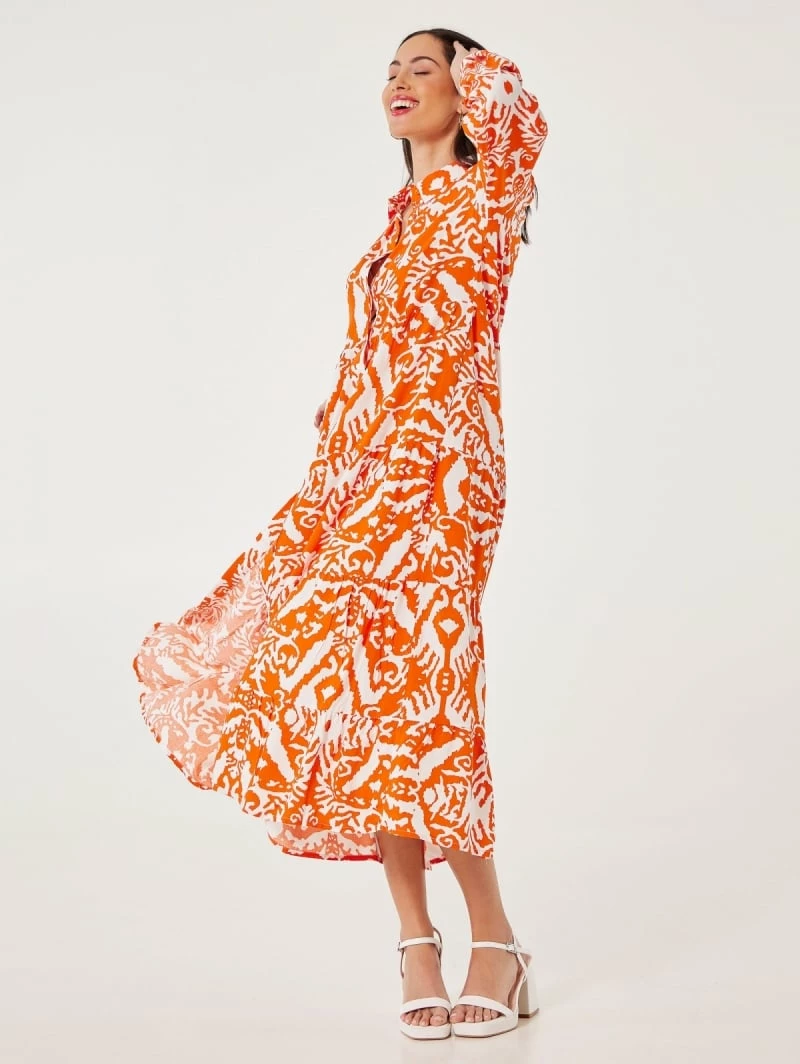 Καλύτερη πώληση 😍 Noobass Εμπριμέ φόρεμα με κουμπιά - Πορτοκαλί 😀 2 Καλύτερη πώληση 😍 Noobass Εμπριμέ φόρεμα με κουμπιά - Πορτοκαλί 😀 - Image 2