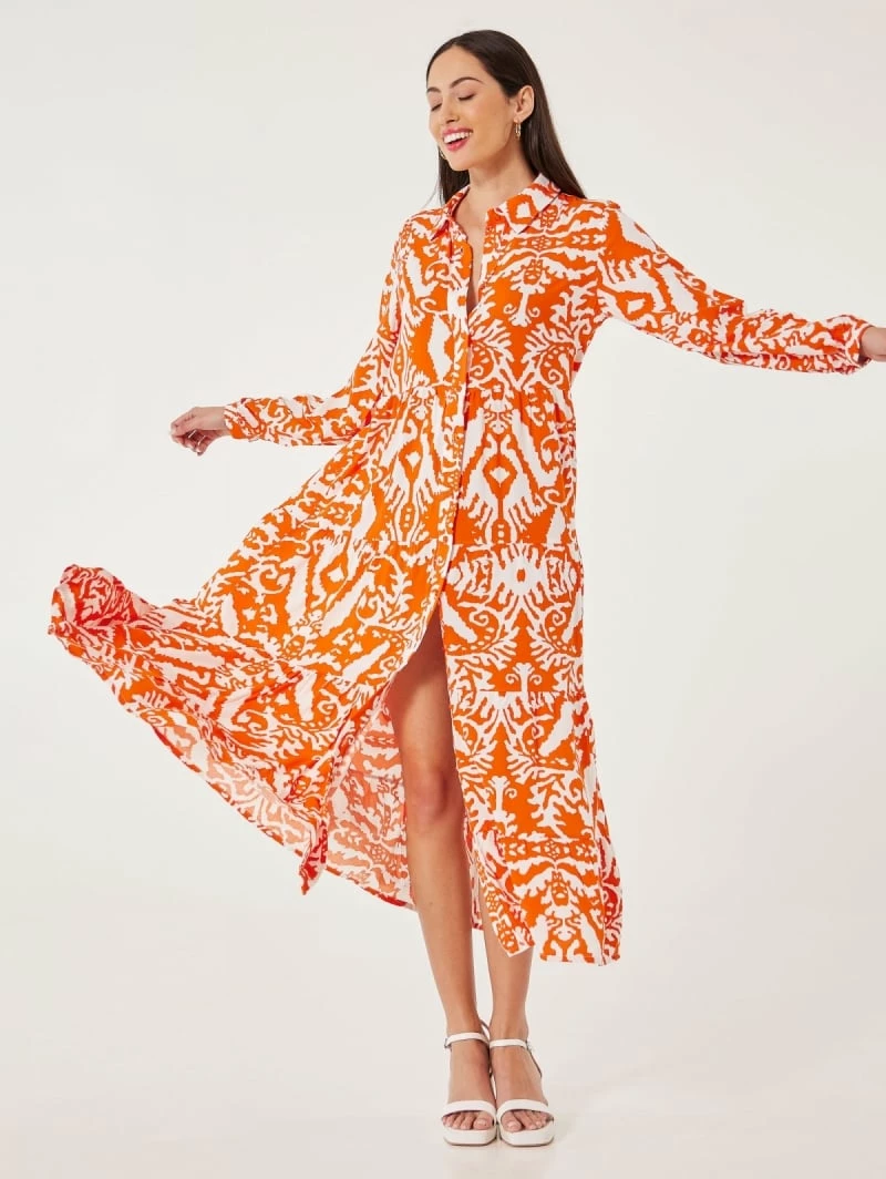 Καλύτερη πώληση 😍 Noobass Εμπριμέ φόρεμα με κουμπιά - Πορτοκαλί 😀 1 Καλύτερη πώληση 😍 Noobass Εμπριμέ φόρεμα με κουμπιά - Πορτοκαλί 😀