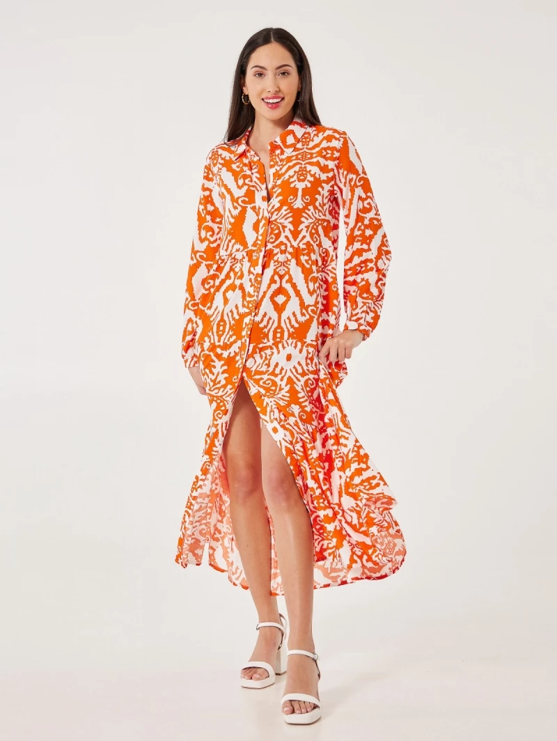 Καλύτερη πώληση 😍 Noobass Εμπριμέ φόρεμα με κουμπιά - Πορτοκαλί 😀 3 Καλύτερη πώληση 😍 Noobass Εμπριμέ φόρεμα με κουμπιά - Πορτοκαλί 😀 - Image 3