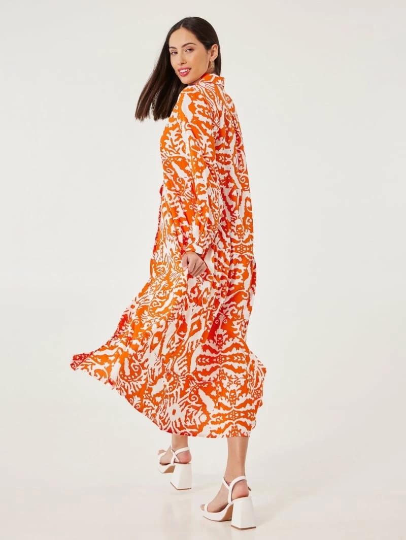 Καλύτερη πώληση 😍 Noobass Εμπριμέ φόρεμα με κουμπιά - Πορτοκαλί 😀 4 Καλύτερη πώληση 😍 Noobass Εμπριμέ φόρεμα με κουμπιά - Πορτοκαλί 😀 - Image 4