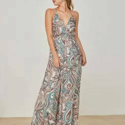 Flash Sale 🎁 Εμπριμέ φόρεμα με λαχούρια NAIBA 401.073E - Άμμου 🎁