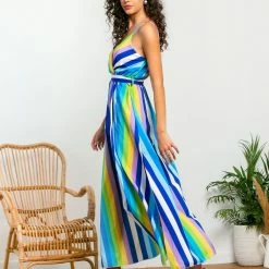 Προϋπολογισμός 🎁 The Fashion Project Φόρεμα Maxi με χρωματιστές ρίγες - Μπλε 😀 -Φορέματα Εκπτώσεις forema maxi me xrwmatistes riges 105210 yn1i