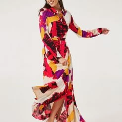 ΧΟΝΔΡΙΚΟ ΕΜΠΟΡΙΟ 😍 Noobass Εμπριμέ φόρεμα με κουμπιά - Multi 😀 -Φορέματα Εκπτώσεις forema maxi poluxrwmo me koumpia 101912 jx71