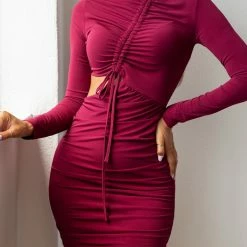 Συμφωνίες ❤️ The Fashion Project Φόρεμα με άνοιγμα και σούρες - Μπορντό 🔔