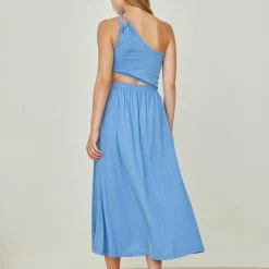 Αγορά 🥰 Noobass Φόρεμα με Cut Outs και έναν ώμο - Μπλε 🎉 -Φορέματα Εκπτώσεις forema me cut outs kai enan wmo 105082 22jk