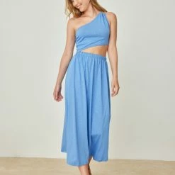 Αγορά 🥰 Noobass Φόρεμα με Cut Outs και έναν ώμο - Μπλε 🎉