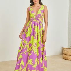 Η καλύτερη συμφωνία 💯 The Fashion Project Φλοράλ φόρεμα με άνοιγματα - Κίτρινο ⭐ -Φορέματα Εκπτώσεις forema me cut outs kai kriko 103687 9nce