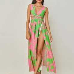 Ολοκαίνουργιο 😀 The Fashion Project Φλοράλ φόρεμα με άνοιγματα - Πράσινο 🛒 -Φορέματα Εκπτώσεις forema me cut outs kai kriko 103688 9uwe