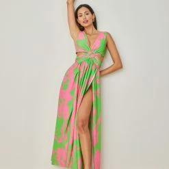 Ολοκαίνουργιο 😀 The Fashion Project Φλοράλ φόρεμα με άνοιγματα - Πράσινο 🛒