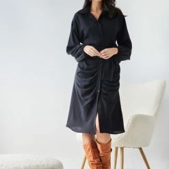 Best Pirce 🔔 The Fashion Project Φόρεμα με δέσιμο και σούρες - Μαύρο 🔥