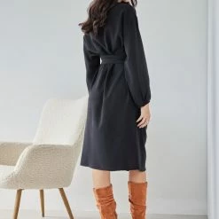 Best Pirce 🔔 The Fashion Project Φόρεμα με δέσιμο και σούρες - Μαύρο 🔥 -Φορέματα Εκπτώσεις forema me desimo kai soures 107597 lo3r