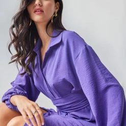 Εξοδος 😉 The Fashion Project Φόρεμα με δέσιμο και σούρες - Μωβ 👏 -Φορέματα Εκπτώσεις forema me desimo kai soures 107599 4pkd