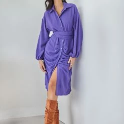 Εξοδος 😉 The Fashion Project Φόρεμα με δέσιμο και σούρες - Μωβ 👏 -Φορέματα Εκπτώσεις forema me desimo kai soures 107599 x0hs