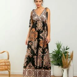 Φτηνός 🎉 The Fashion Project Εμπριμέ φόρεμα με φιογκάκια στους ώμους - Μαύρο 👏 -Φορέματα Εκπτώσεις forema me fiogko stous wmous 105341 8wxm