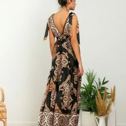 Φτηνός 🎉 The Fashion Project Εμπριμέ φόρεμα με φιογκάκια στους ώμους - Μαύρο 👏