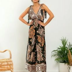 Φτηνός 🎉 The Fashion Project Εμπριμέ φόρεμα με φιογκάκια στους ώμους - Μαύρο 👏 -Φορέματα Εκπτώσεις forema me fiogko stous wmous 105341 xow8