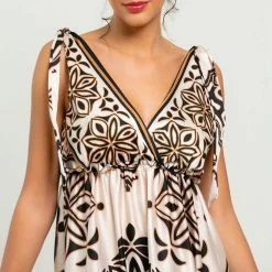 Φτηνός 🌟 The Fashion Project Εμπριμέ φόρεμα με φιογκάκια στους ώμους - Μπεζ 🌟 -Φορέματα Εκπτώσεις forema me fiogko stous wmous 105342 9csv