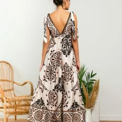 Φτηνός 🌟 The Fashion Project Εμπριμέ φόρεμα με φιογκάκια στους ώμους - Μπεζ 🌟 -Φορέματα Εκπτώσεις forema me fiogko stous wmous 105342 huwl