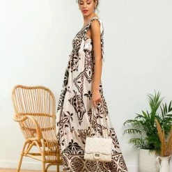 Φτηνός 🌟 The Fashion Project Εμπριμέ φόρεμα με φιογκάκια στους ώμους - Μπεζ 🌟 -Φορέματα Εκπτώσεις forema me fiogko stous wmous 105342 k84e