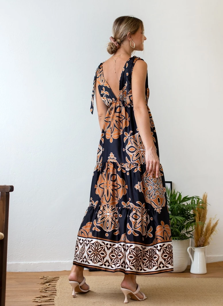 Φτηνός 😉 The Fashion Project Εμπριμέ φόρεμα με φιογκάκια στους ώμους - Μαύρο/Ταμπα 🛒 2 Φτηνός 😉 The Fashion Project Εμπριμέ φόρεμα με φιογκάκια στους ώμους - Μαύρο/Ταμπα 🛒 - Image 2