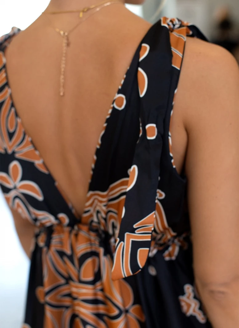 Φτηνός 😉 The Fashion Project Εμπριμέ φόρεμα με φιογκάκια στους ώμους - Μαύρο/Ταμπα 🛒 3 Φτηνός 😉 The Fashion Project Εμπριμέ φόρεμα με φιογκάκια στους ώμους - Μαύρο/Ταμπα 🛒 - Image 3