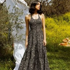 Προϋπολογισμός 🔥 The Fashion Project Φλοράλ φόρεμα με Halter λαιμόκοψη - Μαύρο ✔️